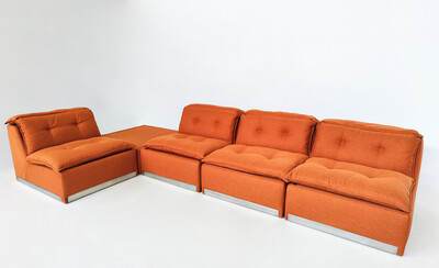 Mid-Century Modern Italian Modular Sofa, 1970's - New Orange Upholstery