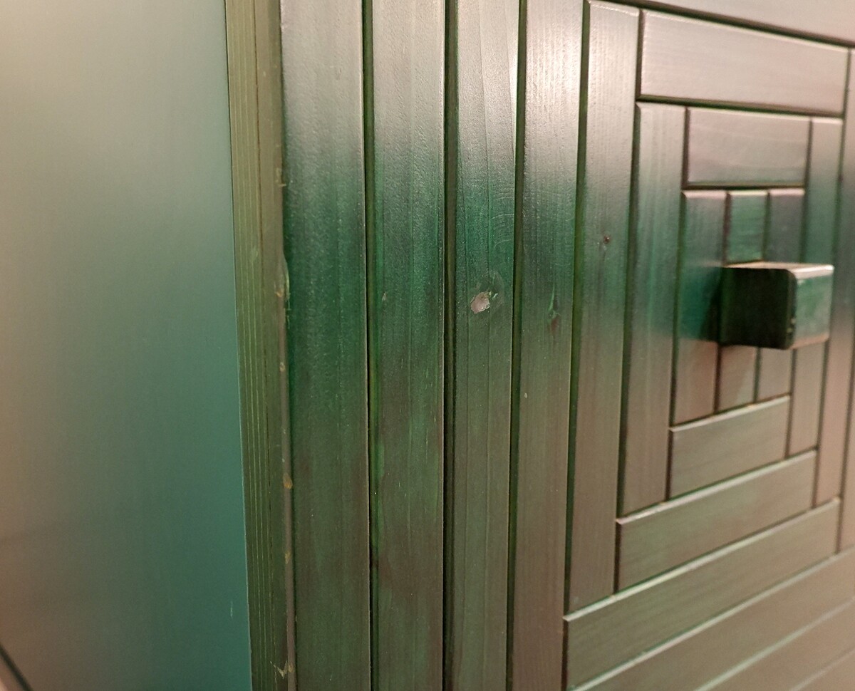 Mid Century Modern long graphic Sideboard in Green stained wood - Italy