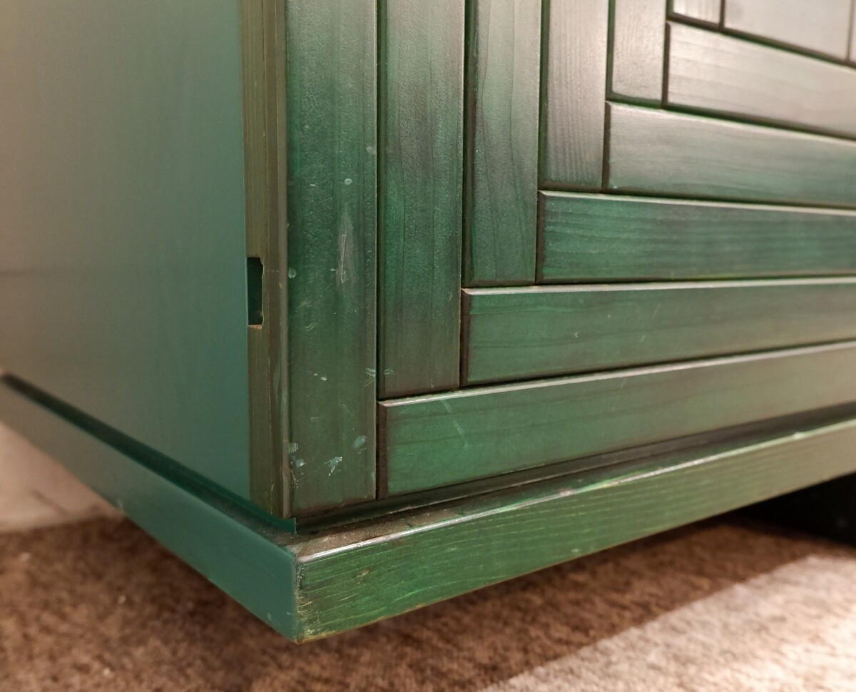 Mid Century Modern long graphic Sideboard in Green stained wood - Italy