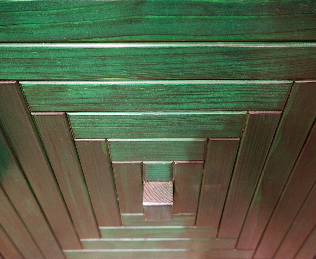 Mid Century Modern long graphic Sideboard in Green stained wood - Italy