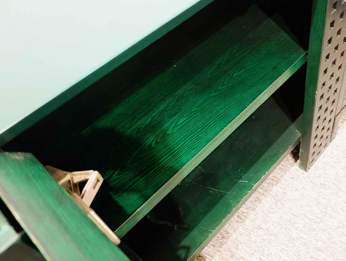 Mid Century Modern long graphic Sideboard in Green stained wood - Italy