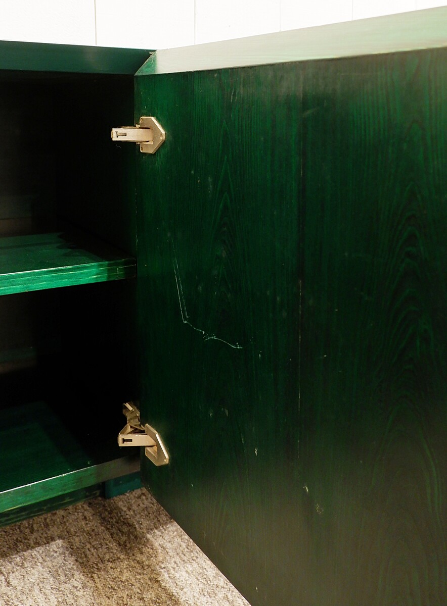 Mid Century Modern long graphic Sideboard in Green stained wood - Italy