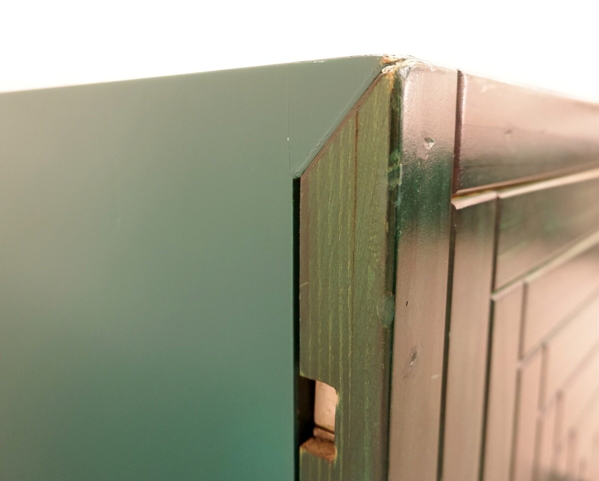 Mid Century Modern long graphic Sideboard in Green stained wood - Italy