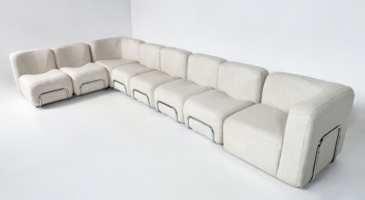 Mid-Century Modern Modular Sofa, Fabric and Chrome, 1970s - New Upholstery