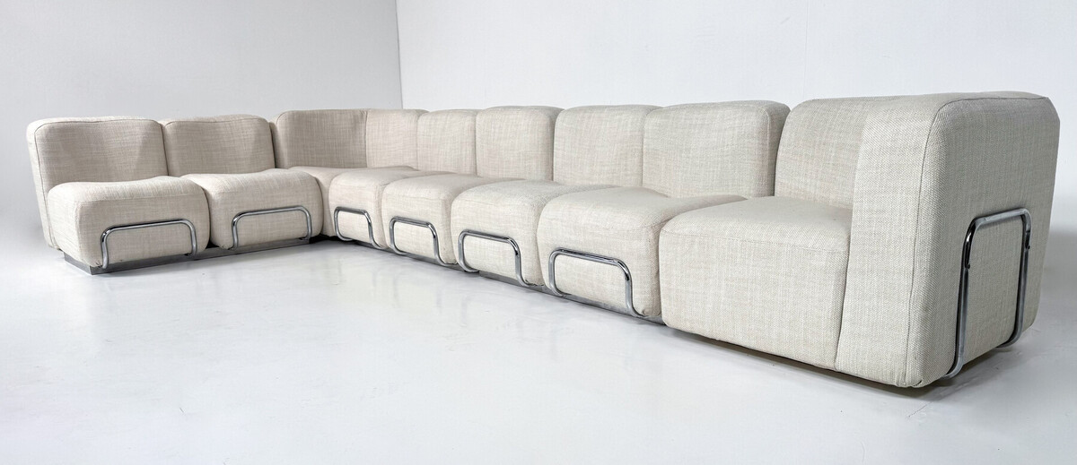 Mid-Century Modern Modular Sofa, Fabric and Chrome, 1970s - New Upholstery