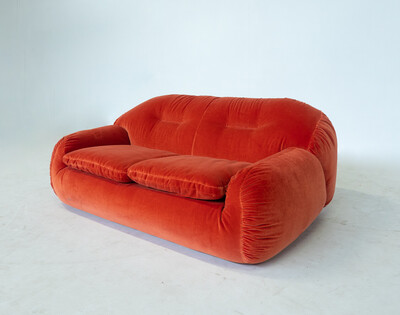 Mid-Century Modern Orange Velvet sofa, Italy, 1960s