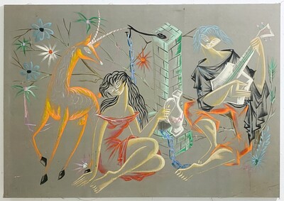 Mid-Century Modern Painted Canvas, 1960s