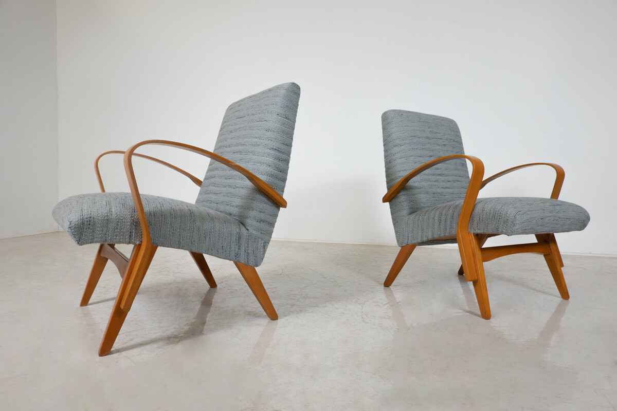 Mid-Century Modern Pair of Armchairs, Czech Republic (New Uphostery), 1950's