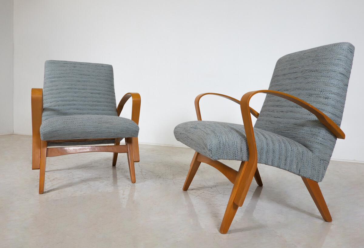 Mid-Century Modern Pair of Armchairs, Czech Republic (New Uphostery), 1950's