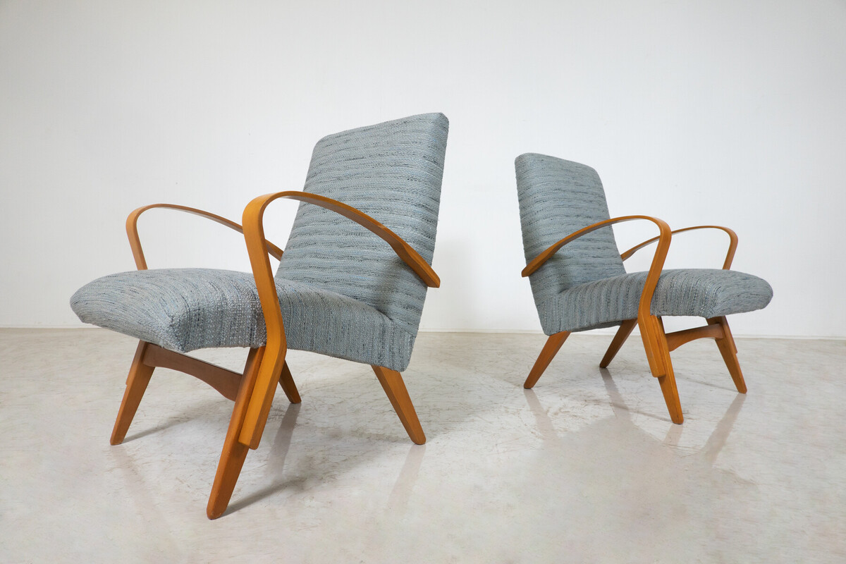 Mid-Century Modern Pair of Armchairs, Czech Republic (New Uphostery), 1950's