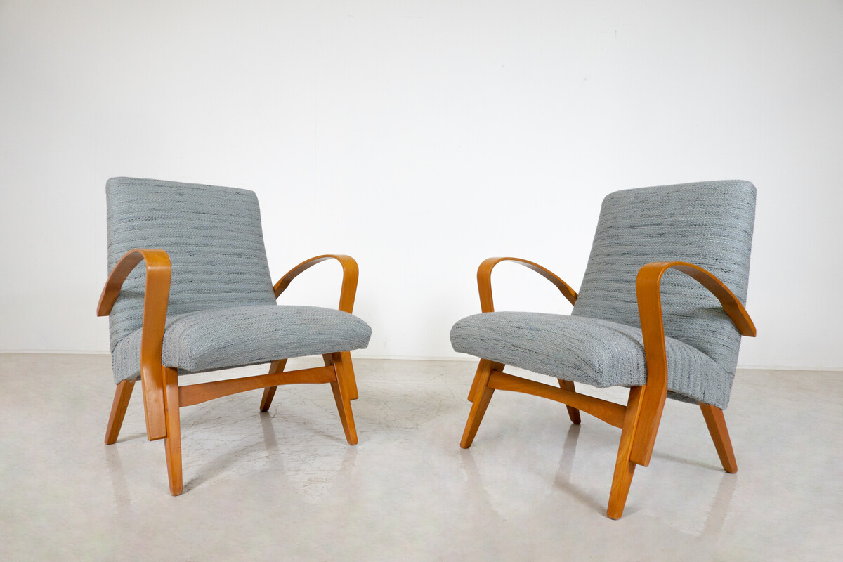 Mid-Century Modern Pair of Armchairs, Czech Republic (New Uphostery), 1950's