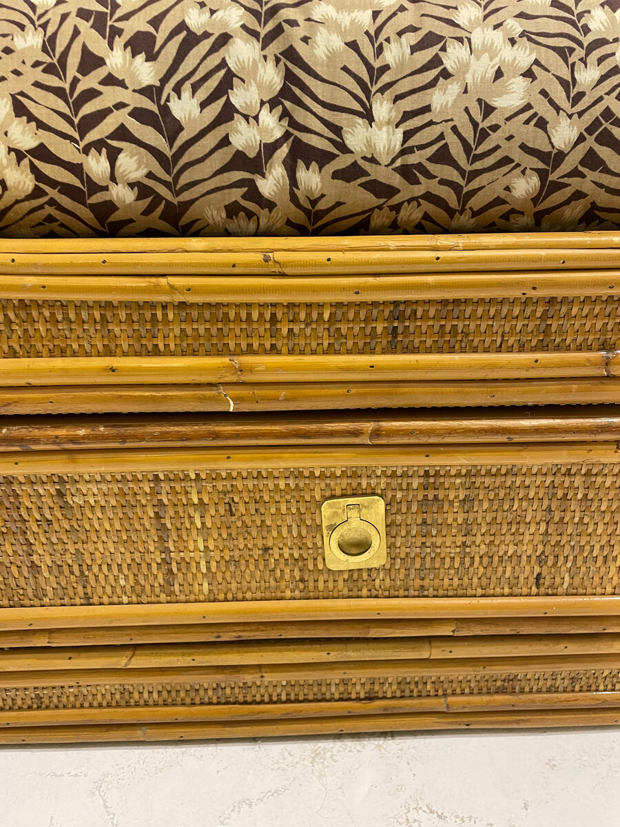 Mid-Century Modern Pair of Bamboo and Rattan Armchairs with Drawers - Italy 1960s