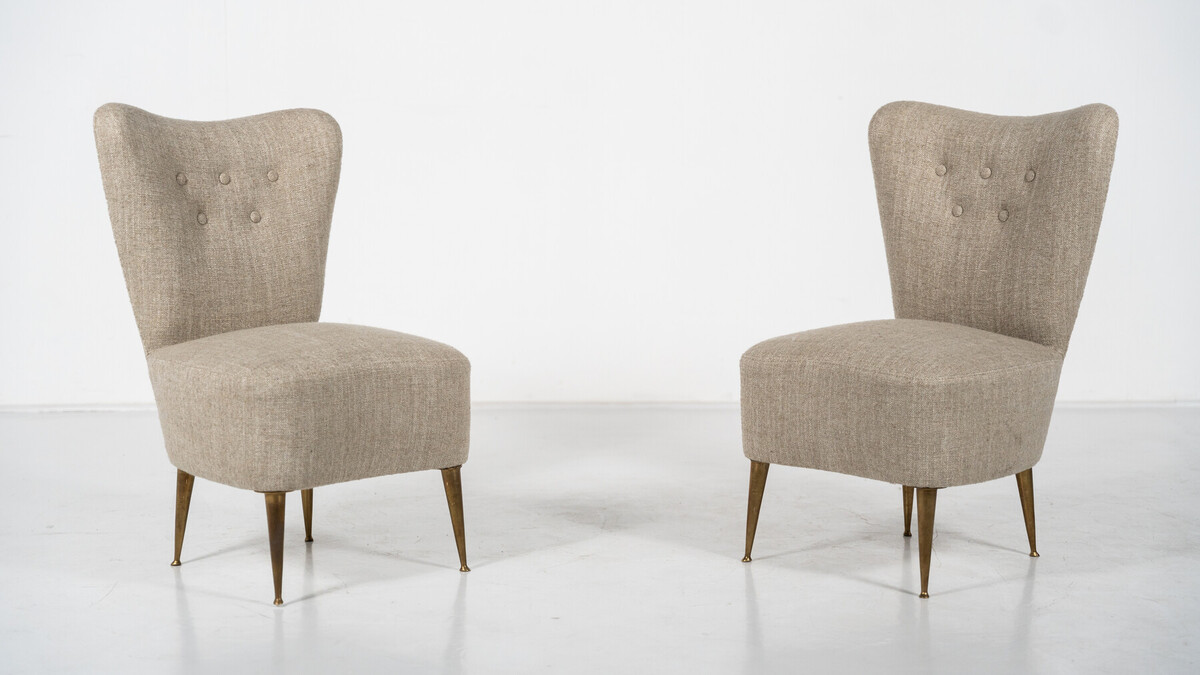 Mid-Century Modern Pair of Beige Italian Chairs, 1950s