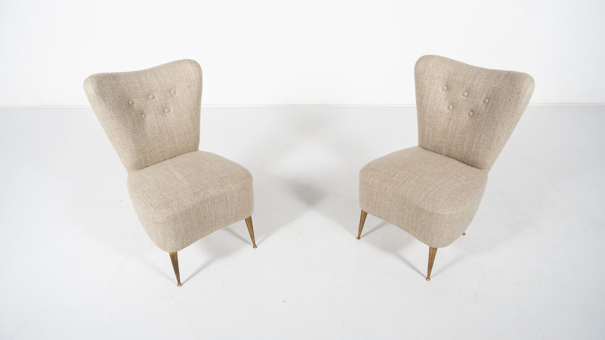 Mid-Century Modern Pair of Beige Italian Chairs, 1950s