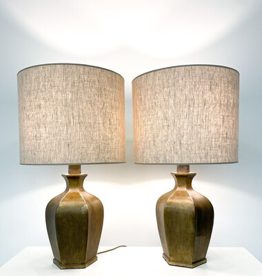 Mid-Century Modern Pair of Bronze Table Lamps