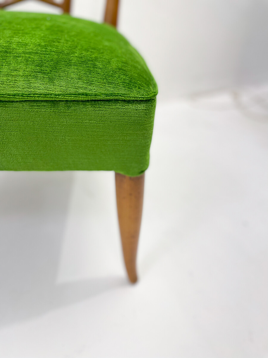 Mid-Century Modern Pair of Green Fireside Armchairs by Osvaldo Borsani, Walnut, Italy, 1950s