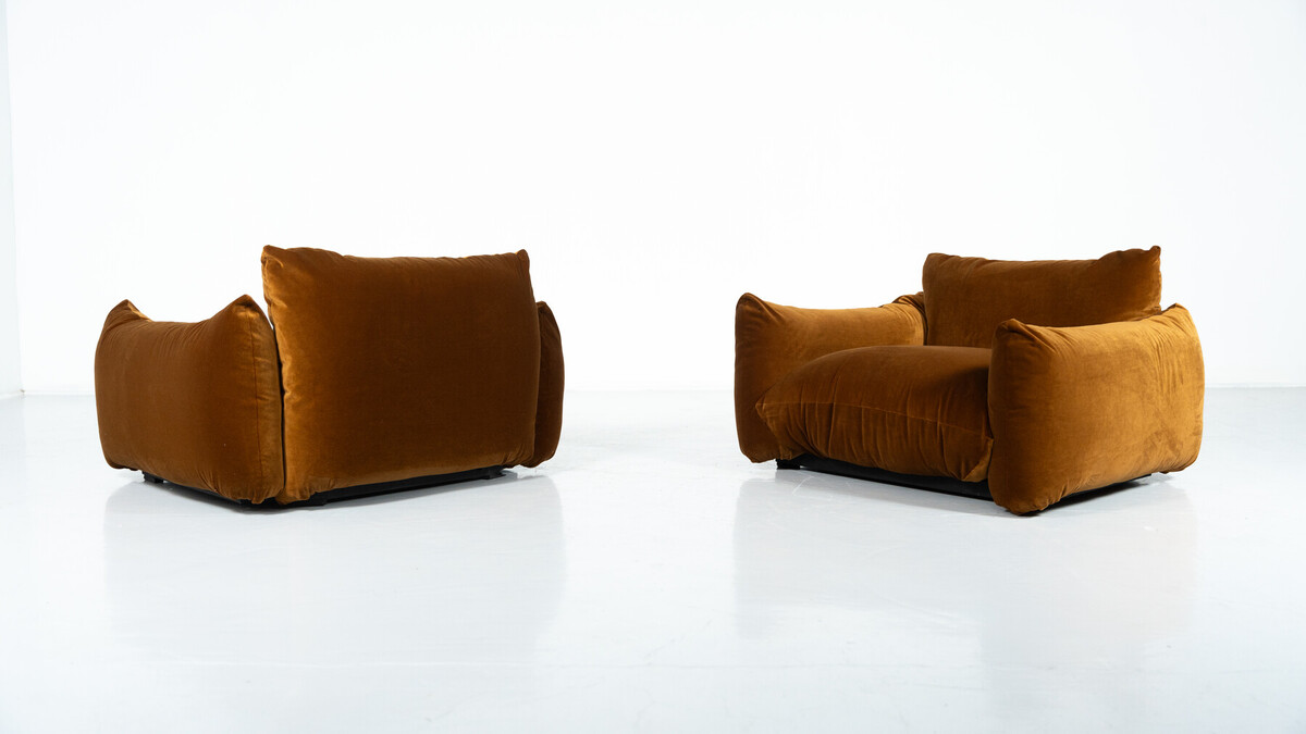 Mid-Century Modern Pair of Marenco Armchairs by Mario Marenco- New Velvet Upholstery