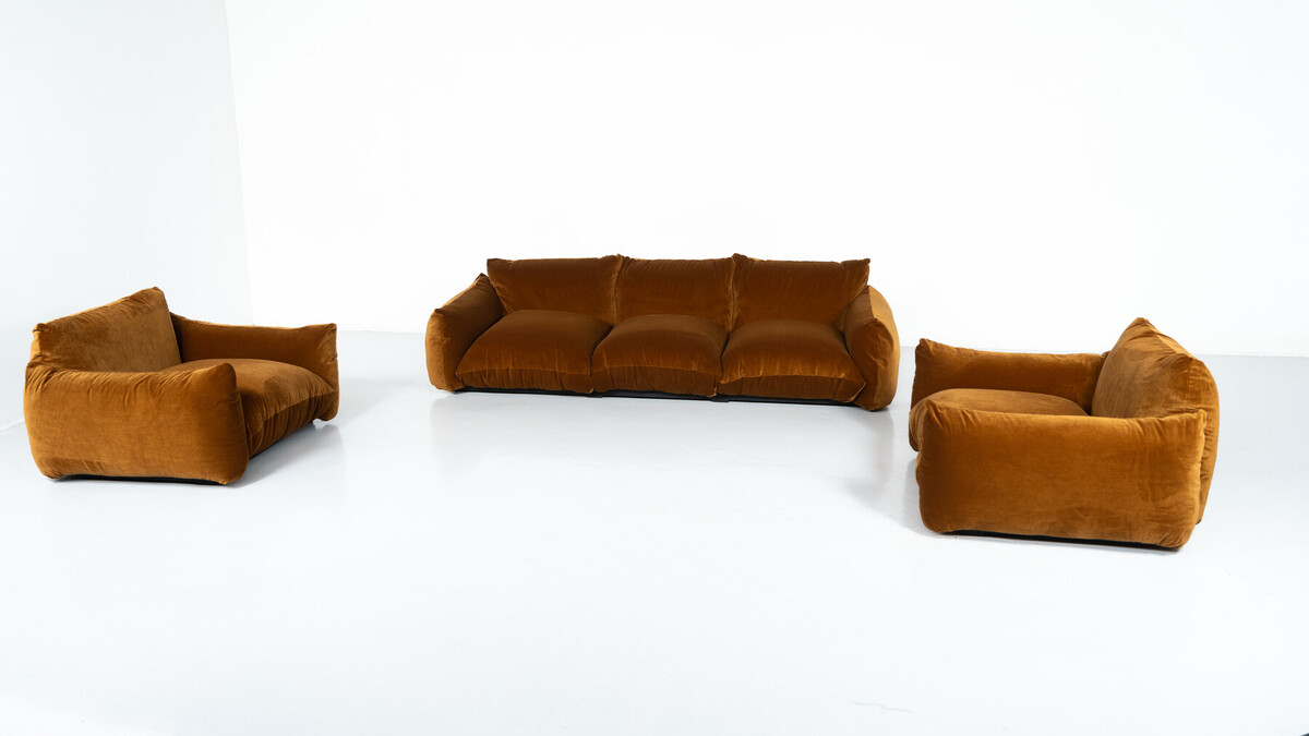 Mid-Century Modern Pair of Marenco Armchairs by Mario Marenco- New Velvet Upholstery