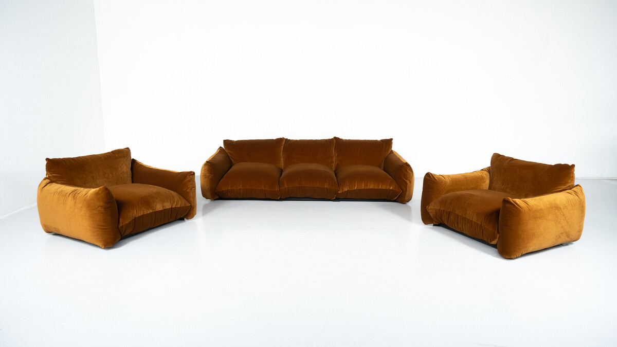 Mid-Century Modern Pair of Marenco Armchairs by Mario Marenco- New Velvet Upholstery