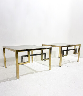 Mid-Century Modern Pair of Side Tables, Metal and Glass, Italy, 1970s
