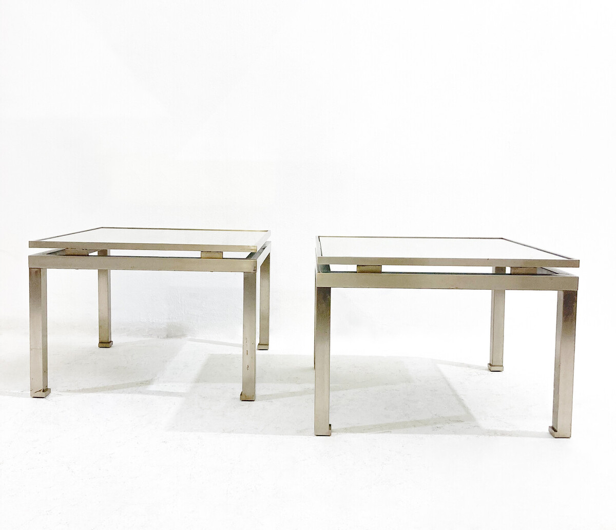 Mid-Century Modern Pair of Side Tables, Metal and Glass, Italy, 1970s