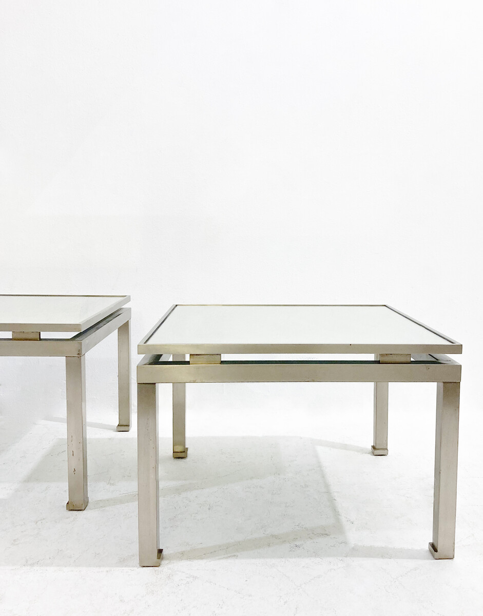 Mid-Century Modern Pair of Side Tables, Metal and Glass, Italy, 1970s