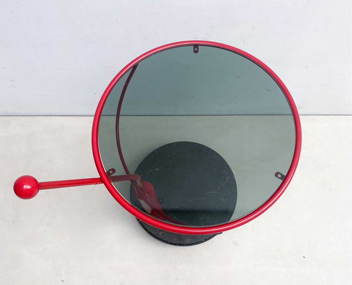 Mid-Century Modern Red Trolley, Metal, Marble and Glass, 1950s