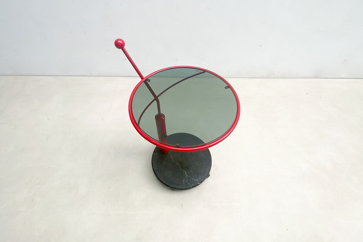 Mid-Century Modern Red Trolley, Metal, Marble and Glass, 1950s