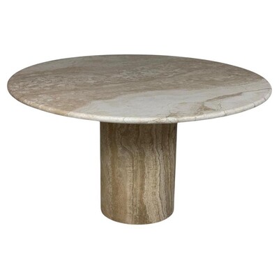 Mid-Century Modern Round Travertine Dining Table, 1970s