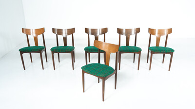 Mid-Century Modern Set of 6 Chairs, Wood and Fabric, Italy - Original Upholstery