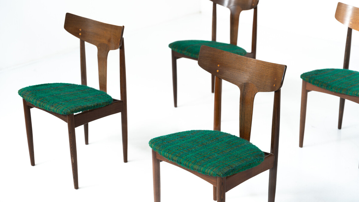 Mid-Century Modern Set of 6 Chairs, Wood and Fabric, Italy - Original Upholstery