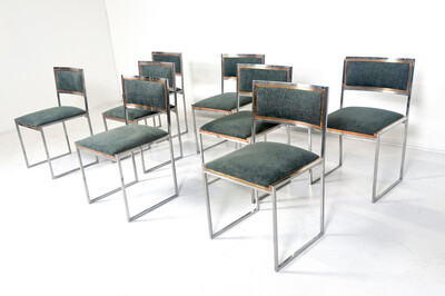 Mid-Century Modern Set of 8 Willy Rizzo Dining Chairs, Italy, 1970s
