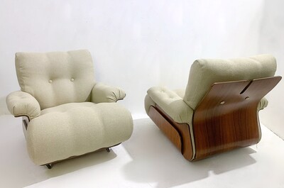 Mid-Century Modern Set of Armchairs, Wood and Fabric, Italy, 1960s