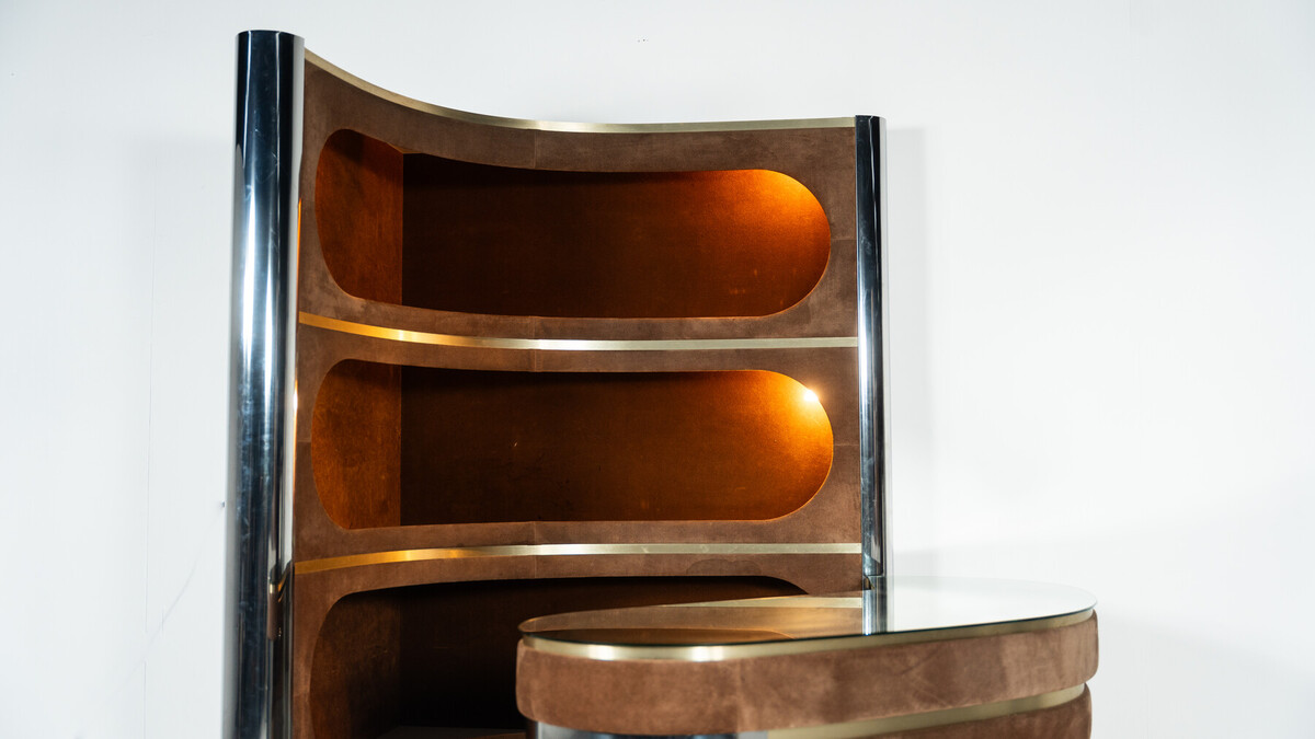 Mid-Century Modern Suede Bar by Willy Rizzo, Italy, 1970s