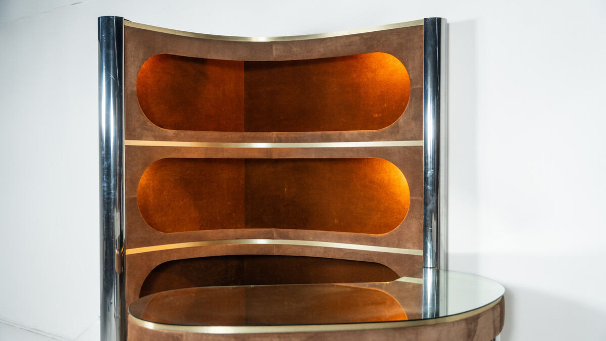 Mid-Century Modern Suede Bar by Willy Rizzo, Italy, 1970s