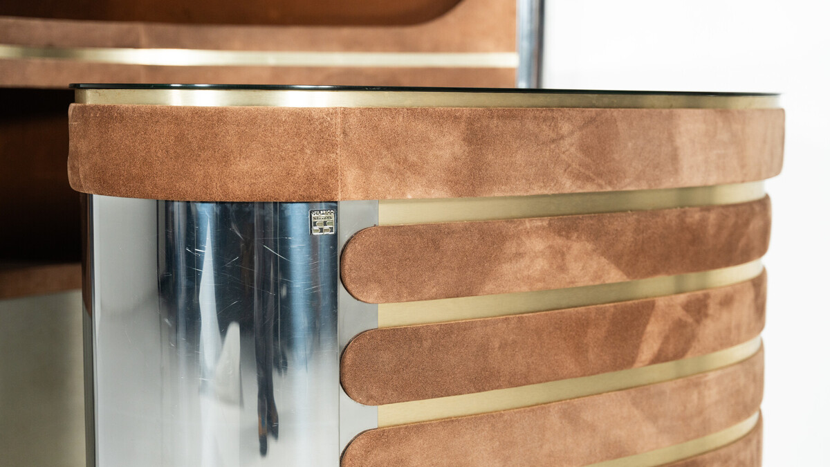 Mid-Century Modern Suede Bar by Willy Rizzo, Italy, 1970s