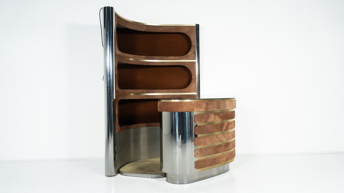 Mid-Century Modern Suede Bar by Willy Rizzo, Italy, 1970s