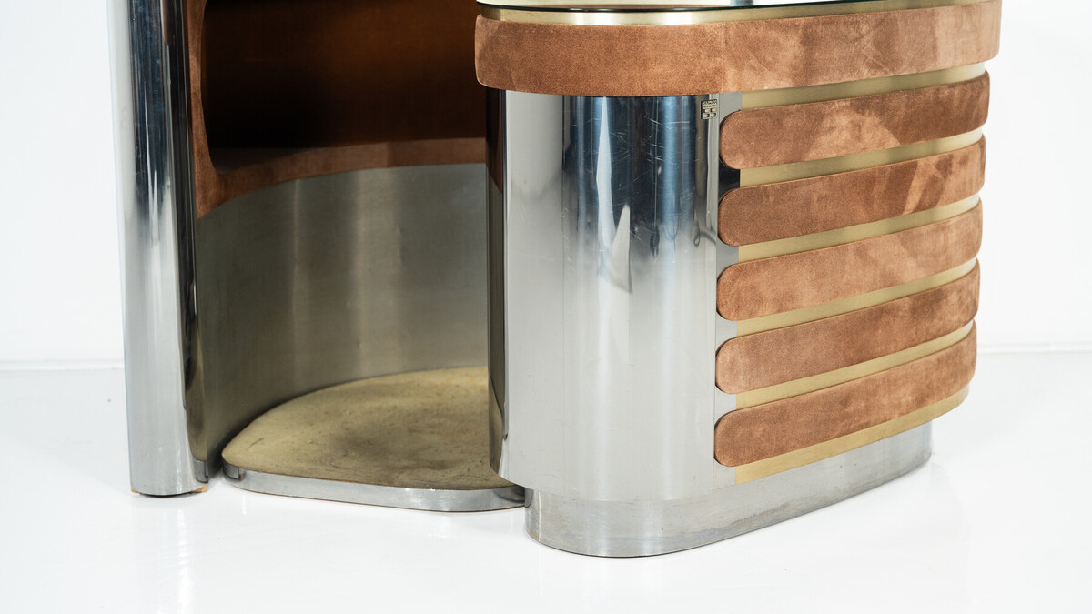 Mid-Century Modern Suede Bar by Willy Rizzo, Italy, 1970s