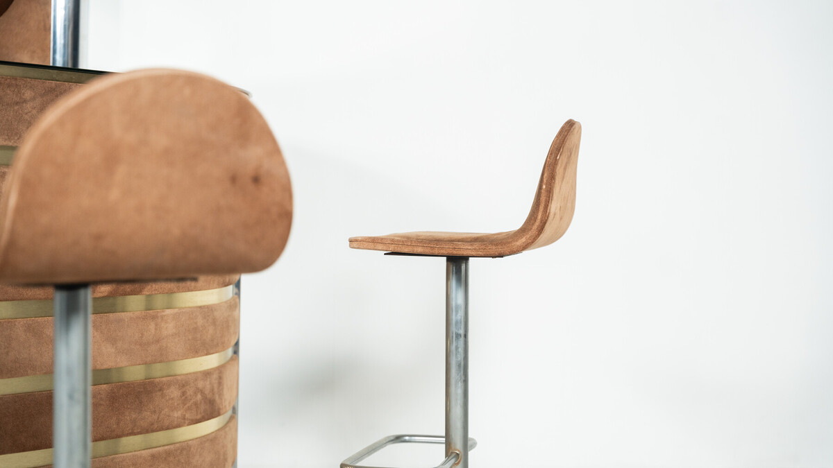 Mid-Century Modern Suede Bar by Willy Rizzo, Italy, 1970s