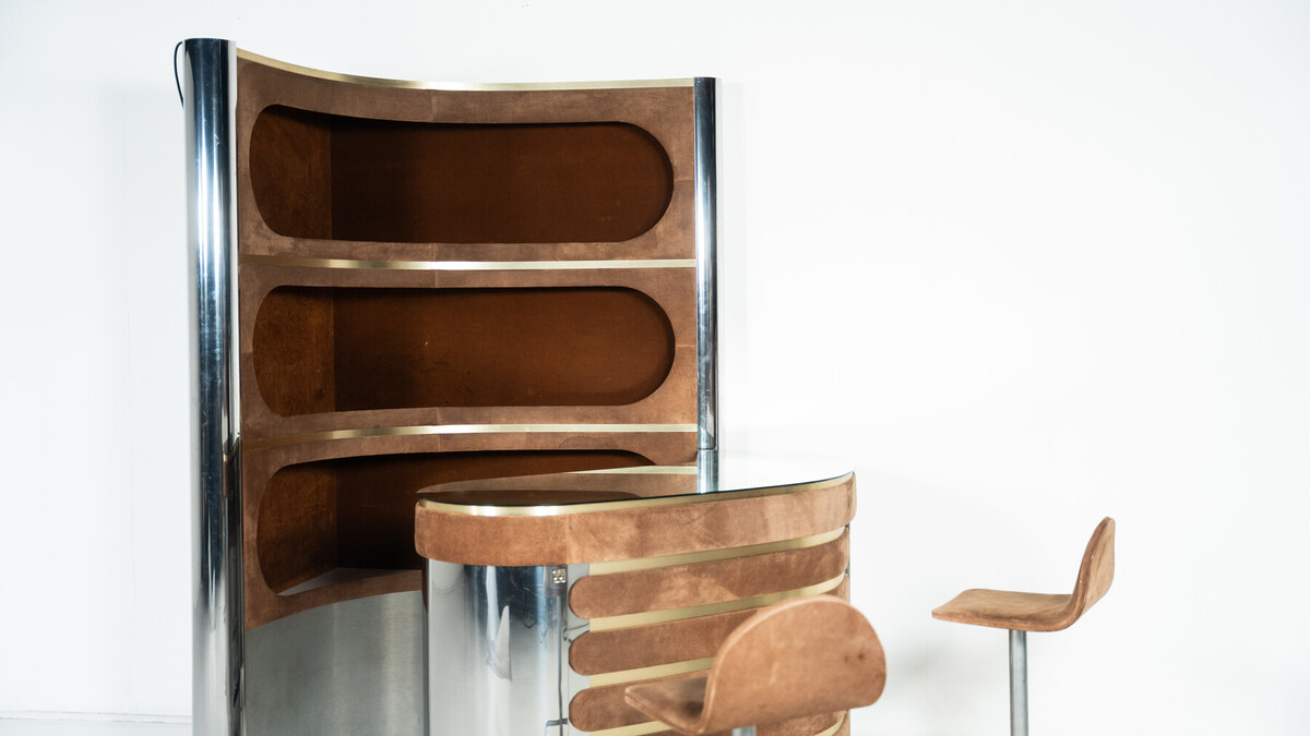 Mid-Century Modern Suede Bar by Willy Rizzo, Italy, 1970s