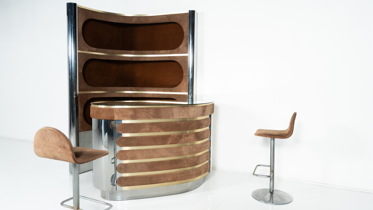 Mid-Century Modern Suede Bar by Willy Rizzo, Italy, 1970s