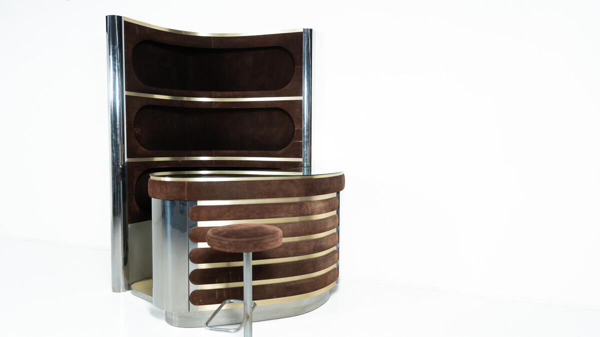 Mid-Century Modern Suede Bar by Willy Rizzo, Italy, 1970s