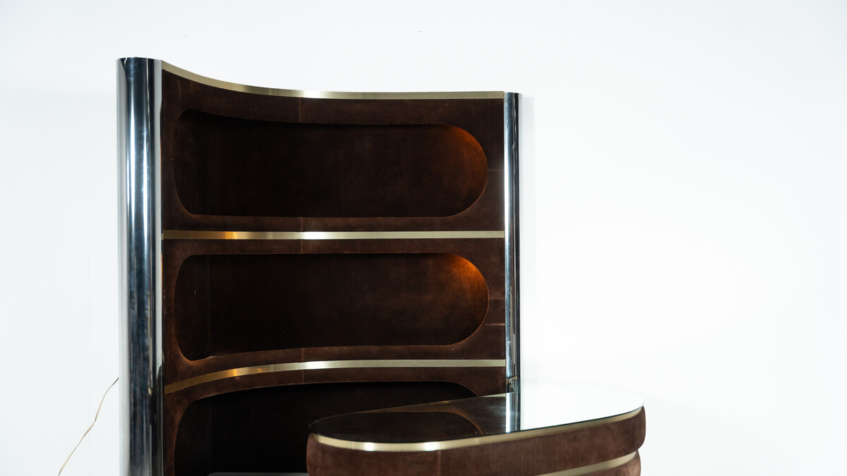 Mid-Century Modern Suede Bar by Willy Rizzo, Italy, 1970s