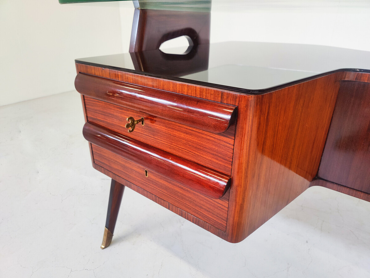 Mid-Century Modern Vittorio Dassi Desk, Wood and Glass, 1950s