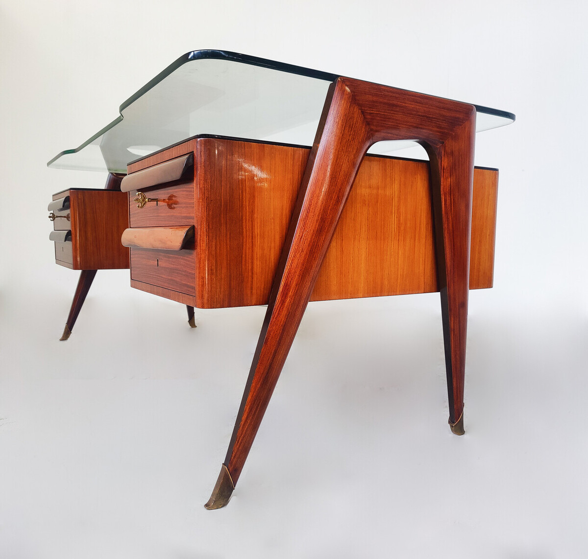 Mid-Century Modern Vittorio Dassi Desk, Wood and Glass, 1950s