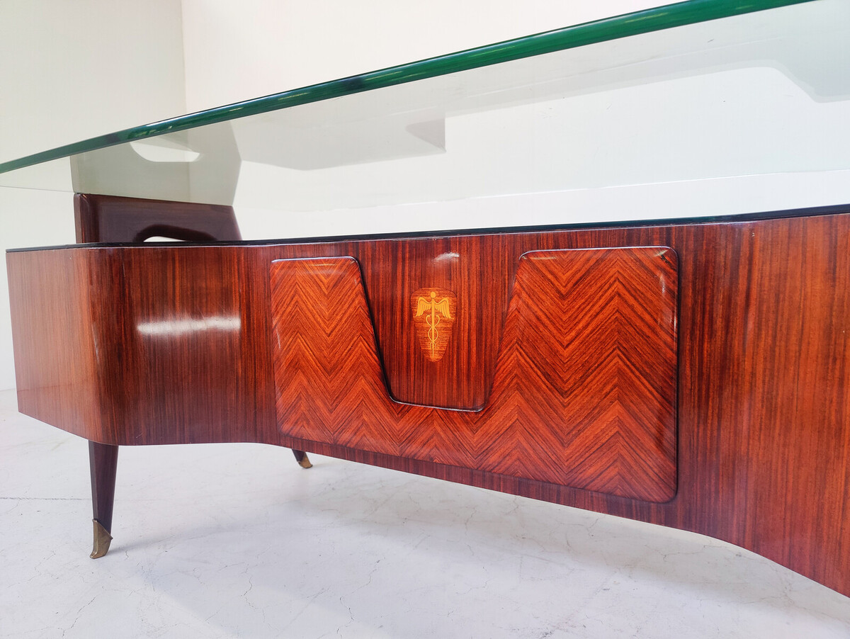 Mid-Century Modern Vittorio Dassi Desk, Wood and Glass, 1950s