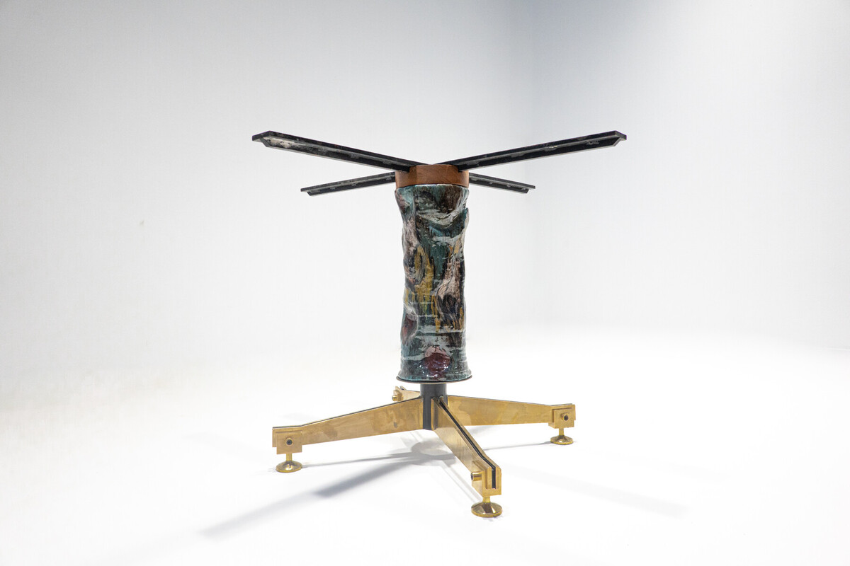 Mid-Century Modern Wood and Ceramic Extendable Dining Table by Melchiorre Bega and Pietro Melandri, Italy, 1950s