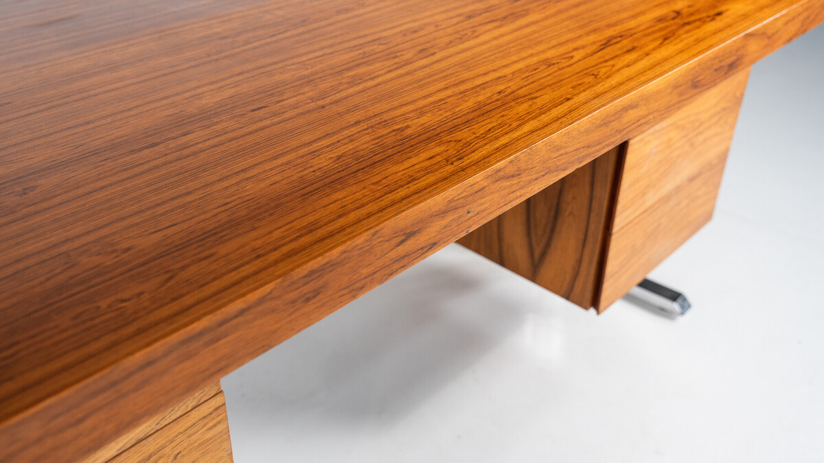 Mid-Century Modern Wooden and Chrome Desk, Italy, 1970s