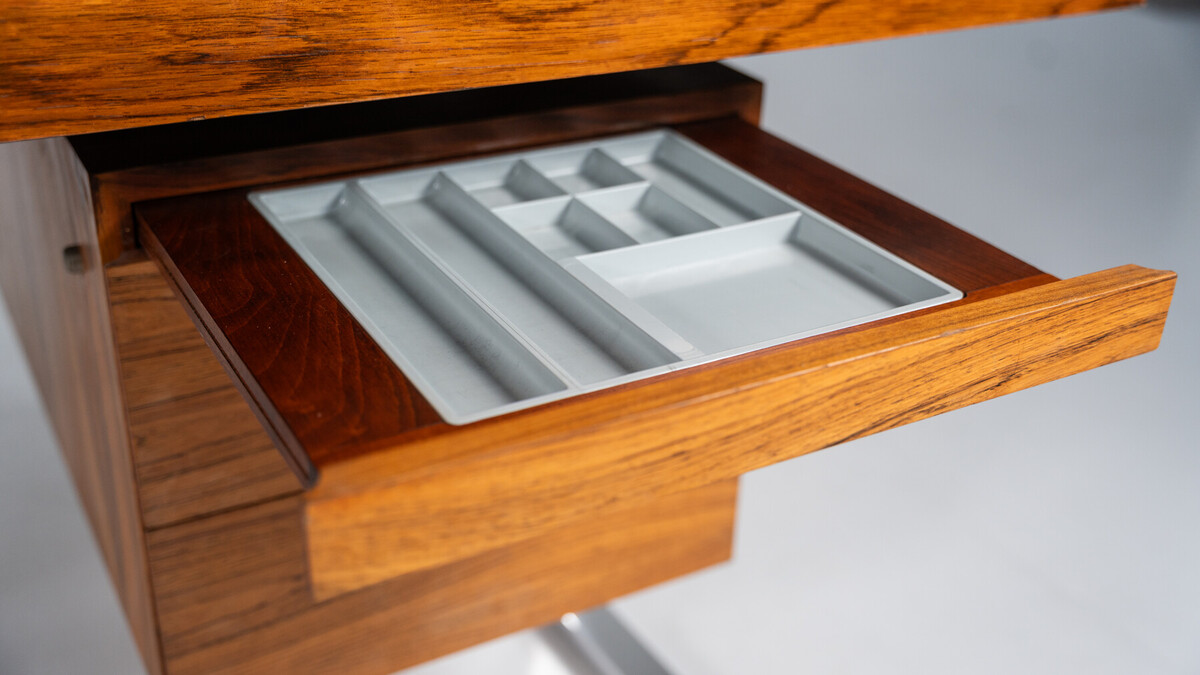 Mid-Century Modern Wooden and Chrome Desk, Italy, 1970s