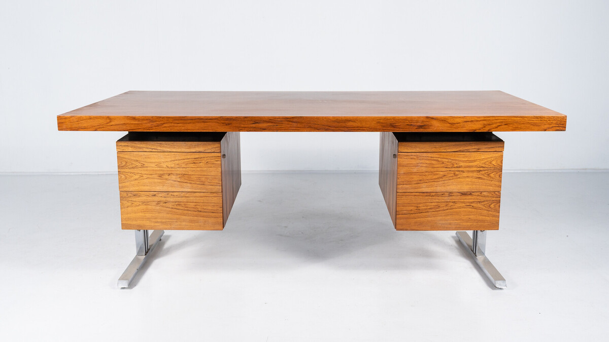 Mid-Century Modern Wooden and Chrome Desk, Italy, 1970s